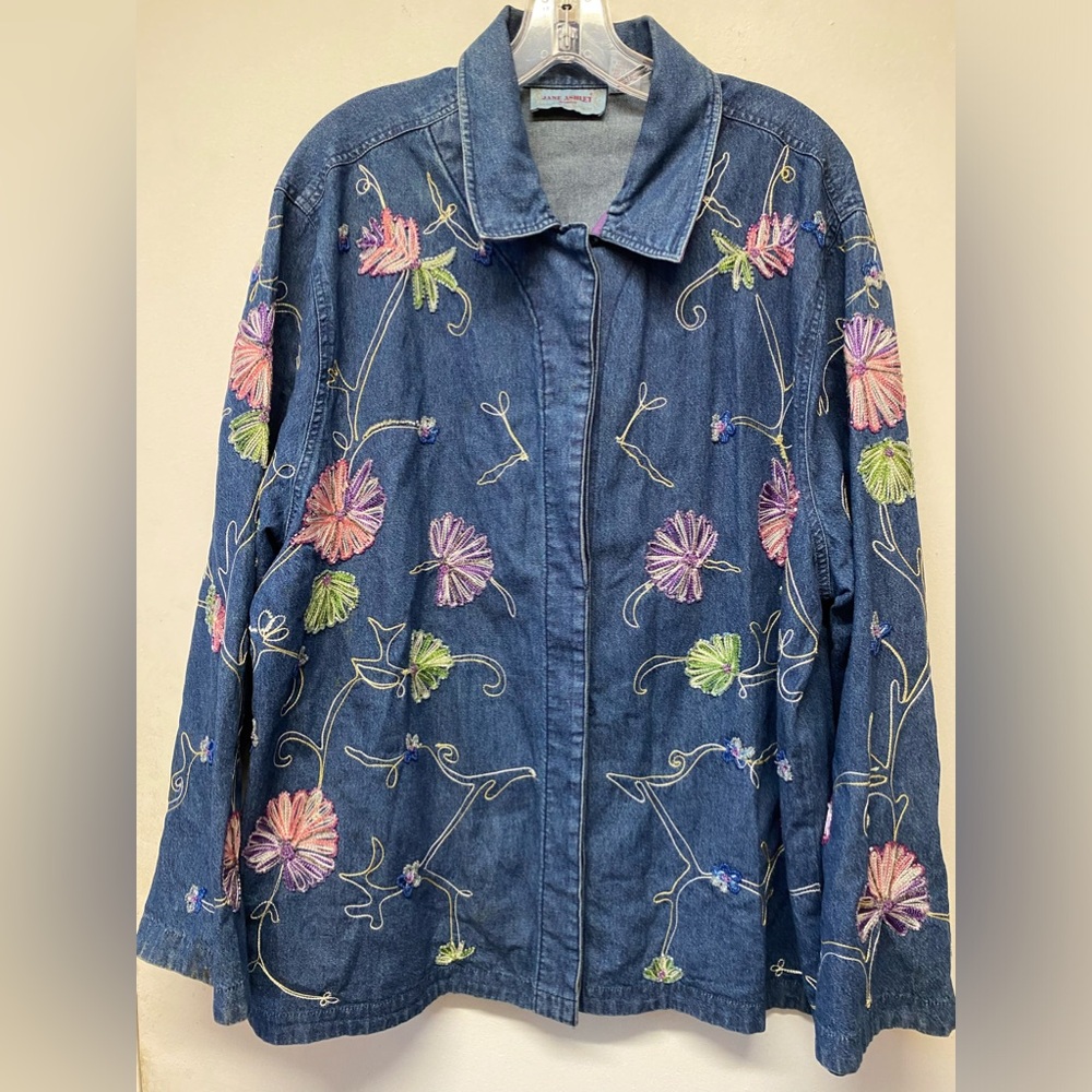 Jane Ashley Cotton Embellished Shirt/Jacket with Hidden Buttons Beading Size 1X